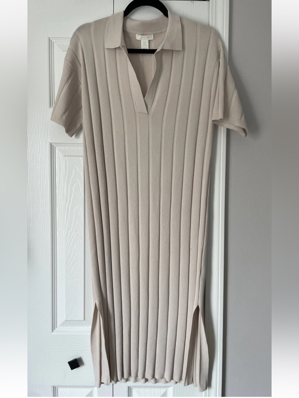 H&M Women’s Knit Tan Midi Short Sleeve Dress w/ Collar Size Medium